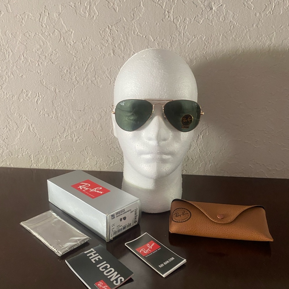 Ray-Ban Sunglasses RB3025 Aviator Arista Gold Frame Polarized Green Lens 58mm